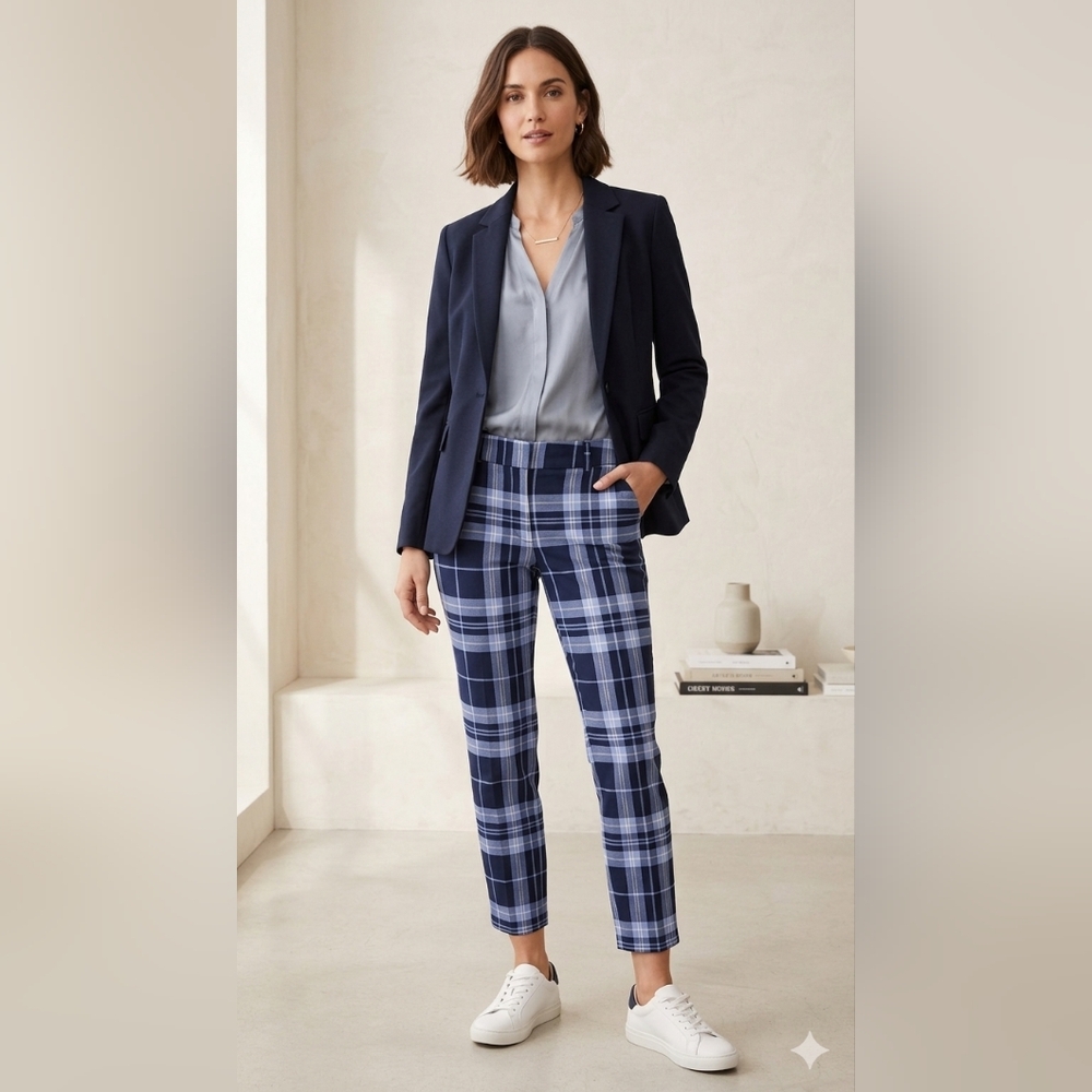 New York & Company Navy Plaid Women's Dress Pants Size Small